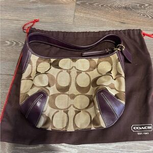 Coach Tan and Purple Signature Shoulder Bag